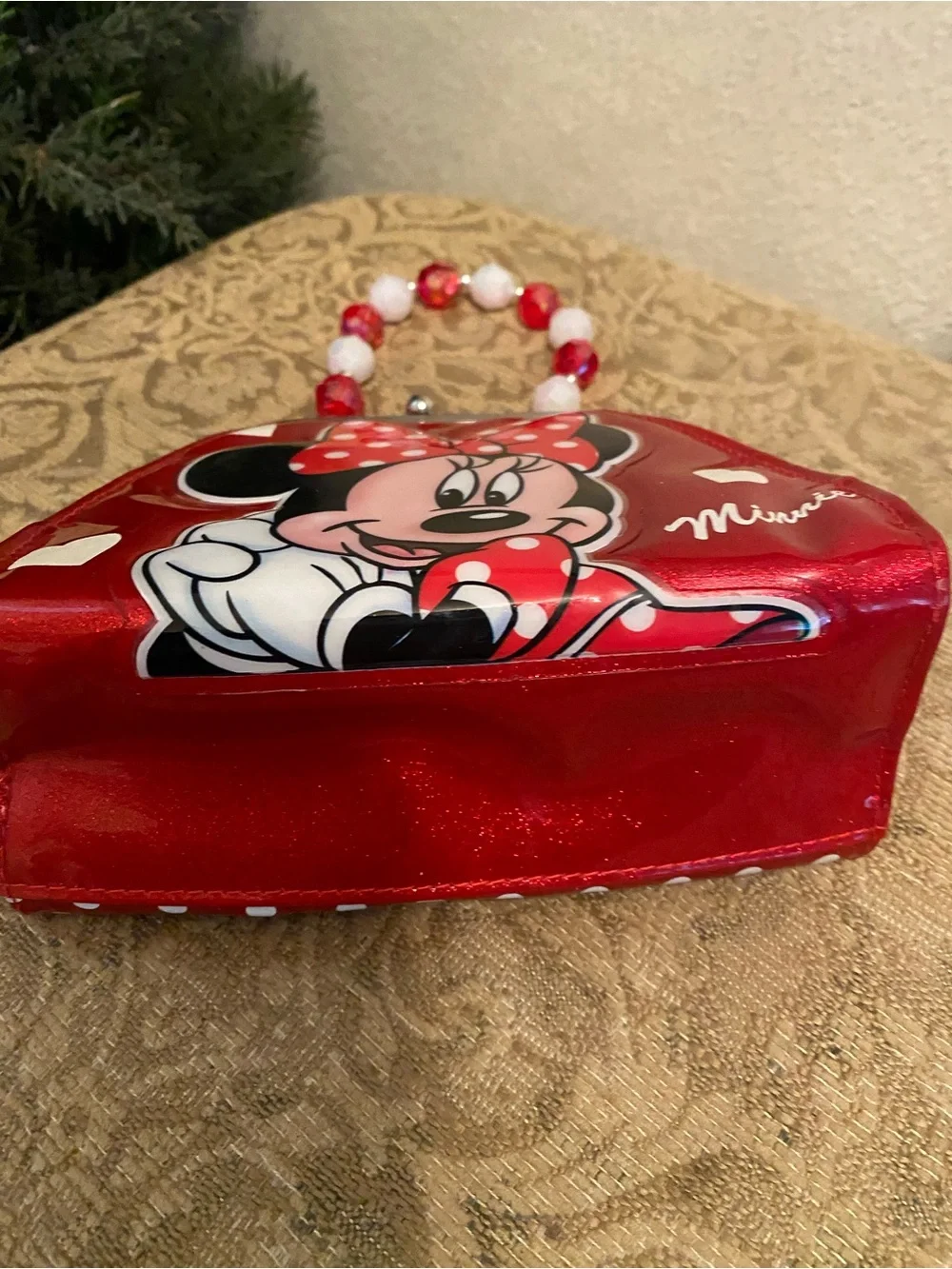 Disney Minnie Mouse Red Polka Dot Girls Beaded Handle Purse